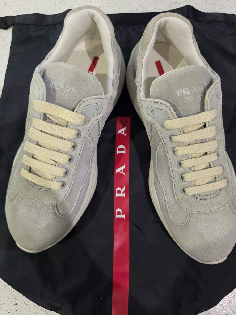 Prada Men’s Gray Suede America's Cup Lace-Up Sneakers